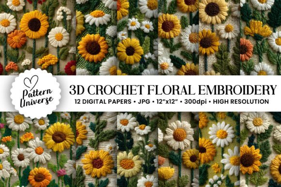 3D Crochet Floral Embroidery Patterns
