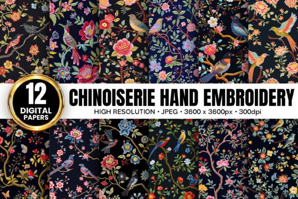 Black Chinoiserie Embroidery Patterns for Everyday Projects