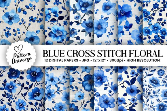 Blue Cross Stitch Floral Digital Papers: Real Use Review