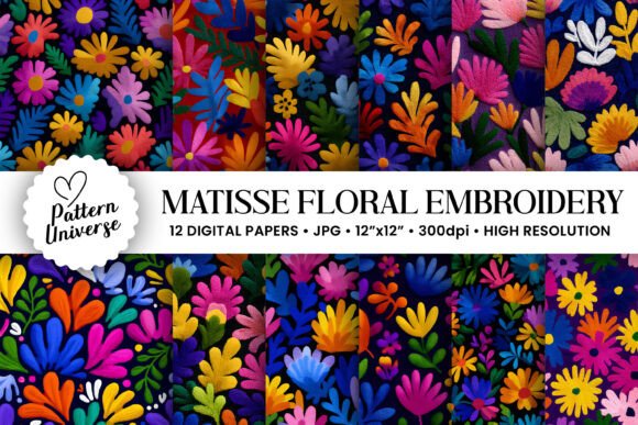 Bright Matisse Flowers Embroidery Papers