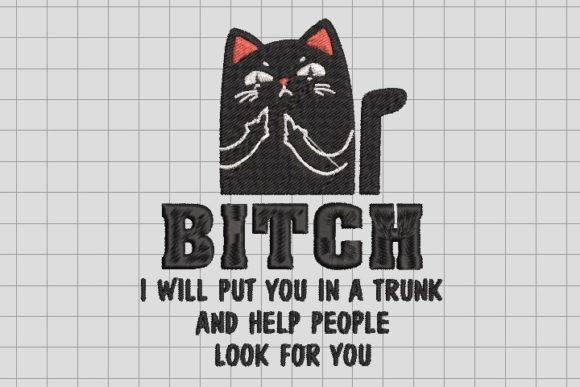 Cool Black Cat with Finger F Embroidery
