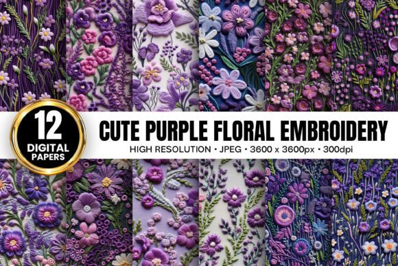 Cute Purple Flowers Embroidery Patterns