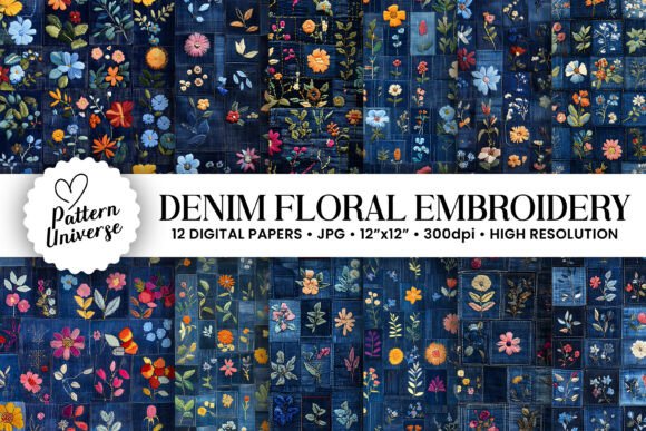 Denim Flowers Embroidery Digital Paper Review