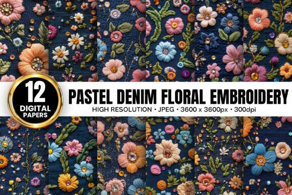 Pastel Denim Floral Embroidery Patterns