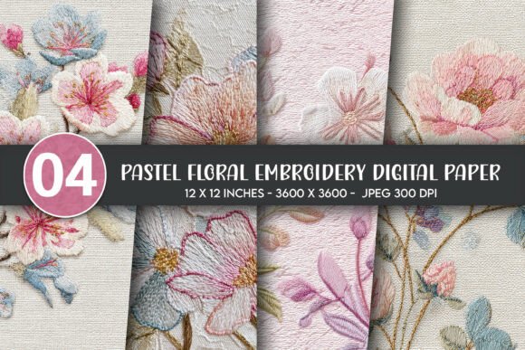 Pastel Floral Embroidery Digital Paper
