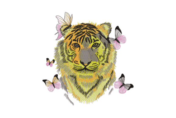 Tiger Head Butterfly Embroidery Design