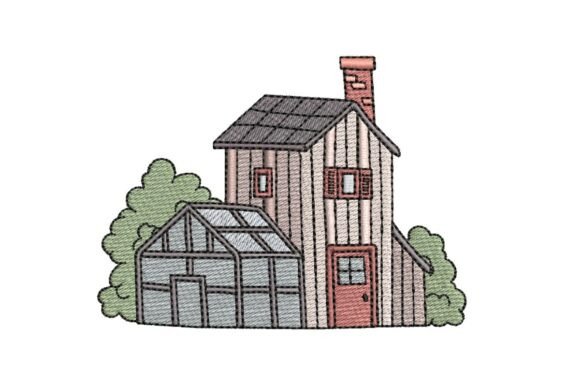 White Farmhouse Embroidery Design